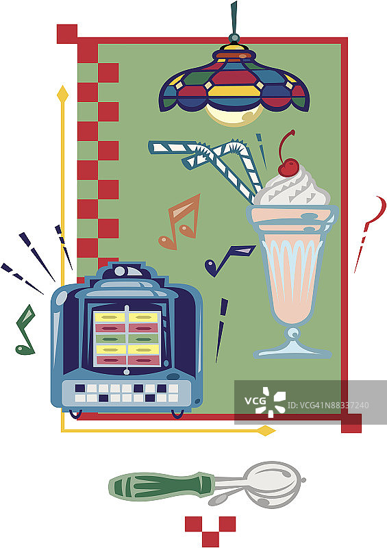 复古苏打喷泉彩色元素组合图片素材