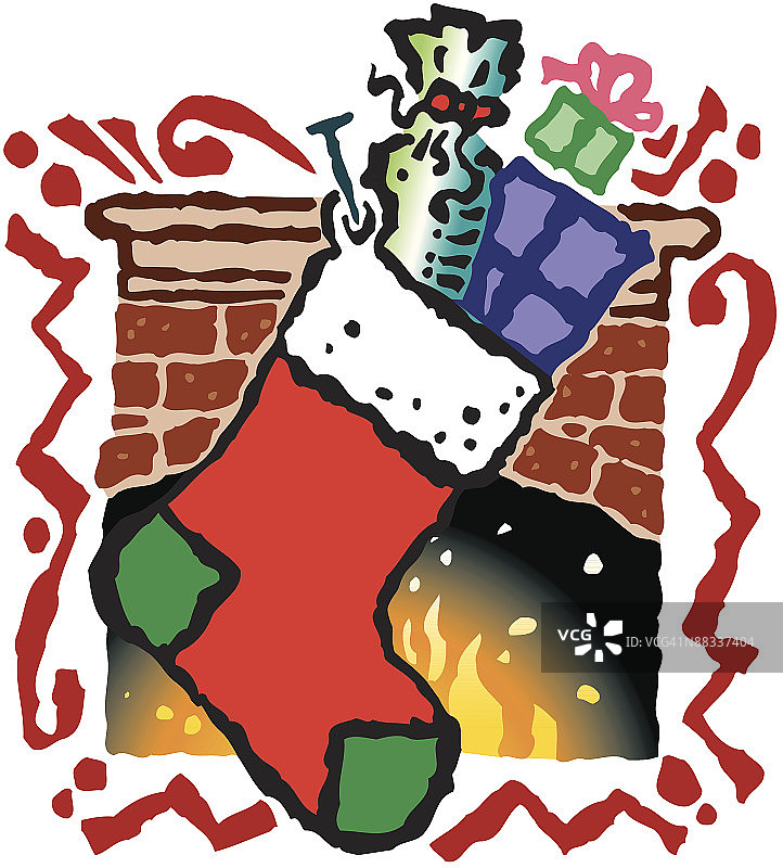 壁炉架上的彩色圣诞袜图片素材