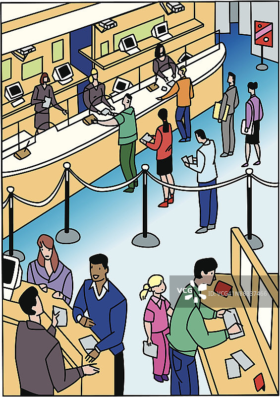 银行排队人群插画图片素材