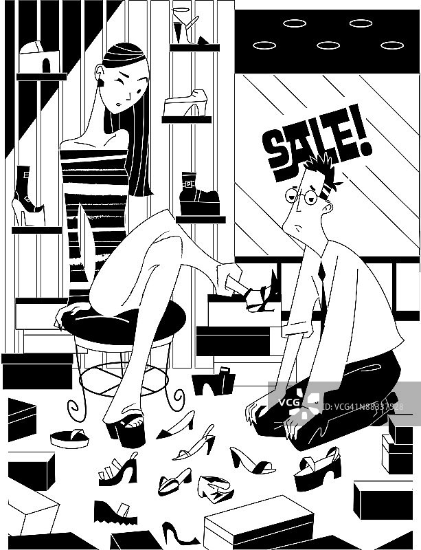 女人在鞋店试穿鞋子图片素材