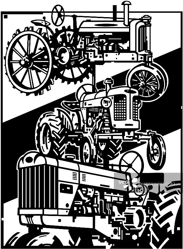 经典复古拖拉机分层设计图片素材