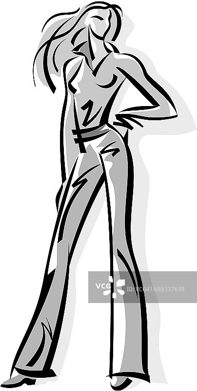 黑白灰阶的叉腰女人图片素材