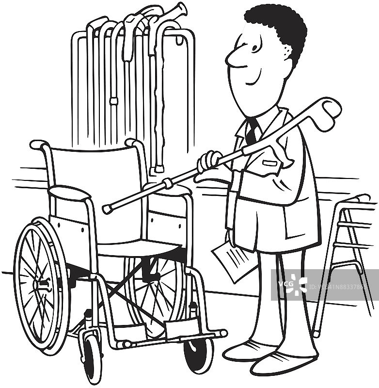 配备医疗设备的男子“急需设备”“特殊需求”图片素材