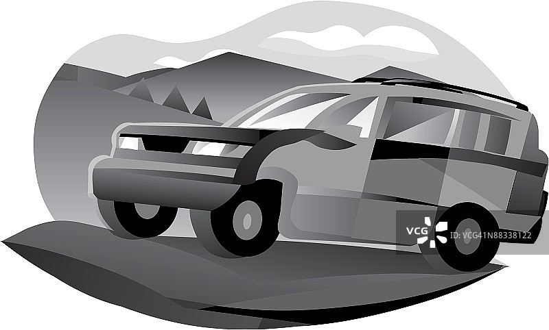山地运动型多用途汽车（灰度图）图片素材