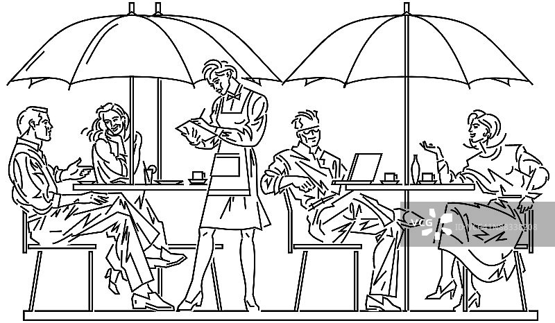 在路边咖啡馆悠闲地享用午餐休息的人们图片素材