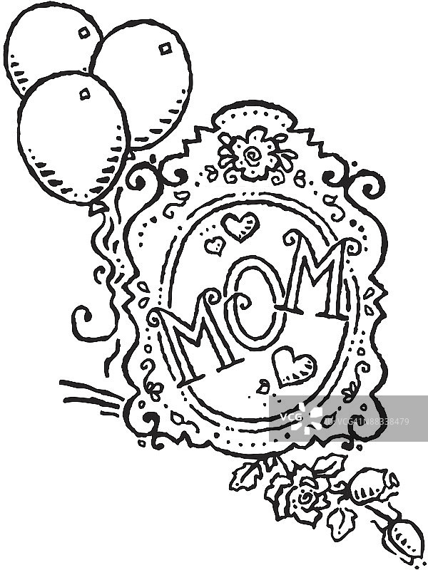 相框、气球和玫瑰母亲节分层素材图片素材