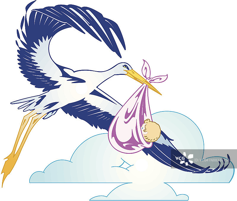 送子鸟与婴儿彩色分层设计图片素材
