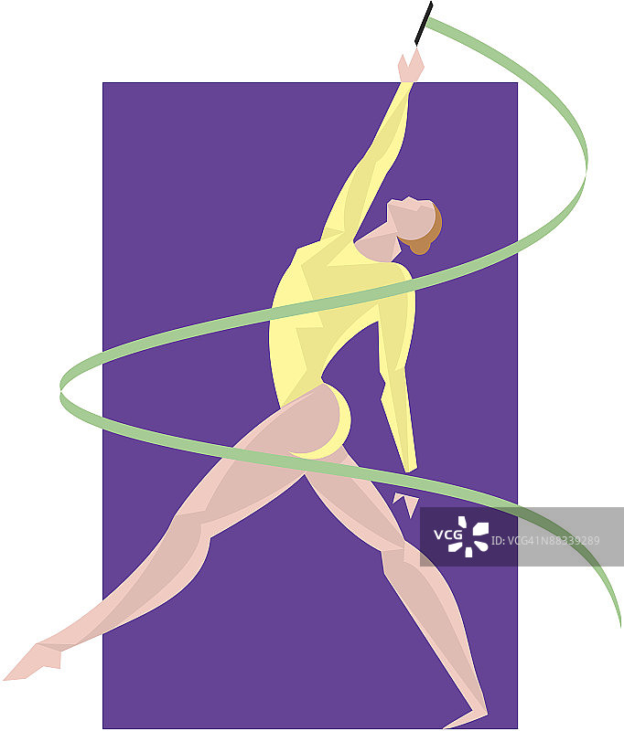 女子进行艺术体操表演，彩色插画，元素已分组，力量与优雅图片素材
