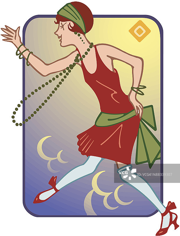 1920-1930年代爵士时代的摩登女郎，着色分组元素，插画师版本3，彻夜狂欢，查尔斯顿舞图片素材