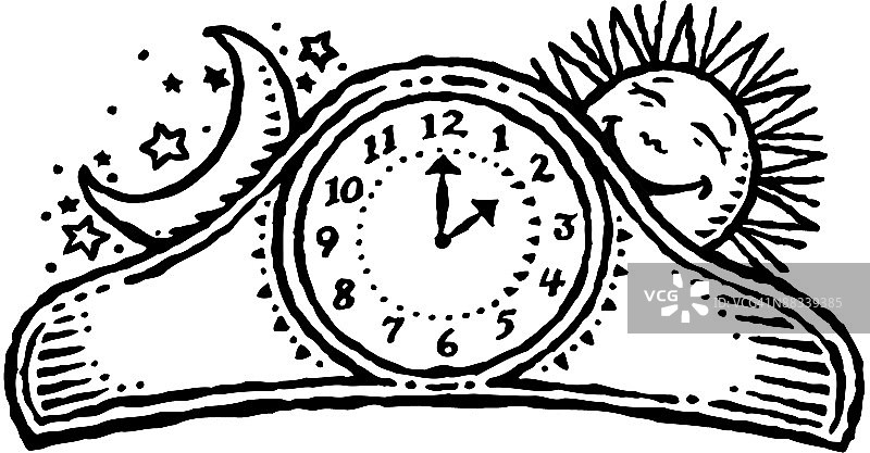 带太阳和月亮的时钟，24小时营业，中午促销图片素材