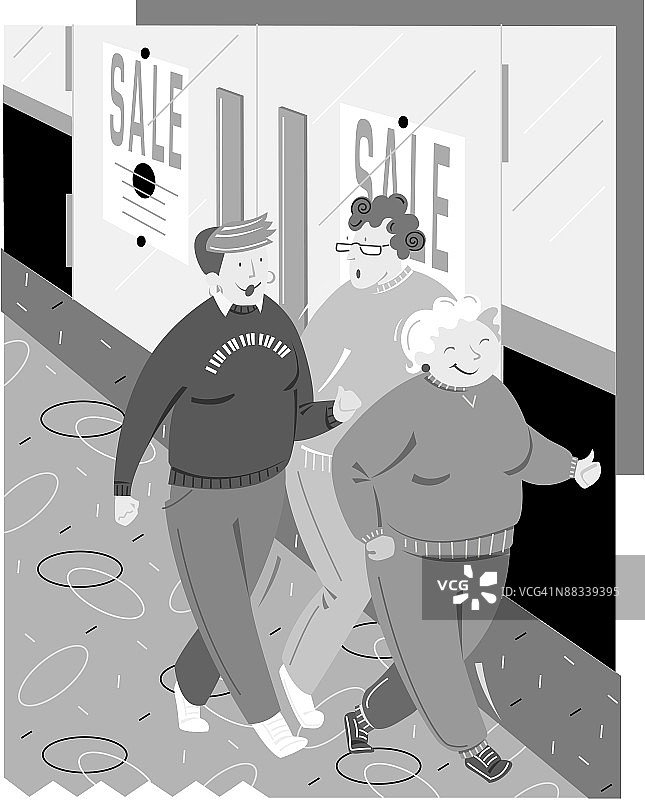 在购物中心内散步的三个中年妇女图片素材