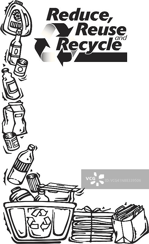 边框标题：L形，减少、再利用和回收，可回收物，灰度图片素材
