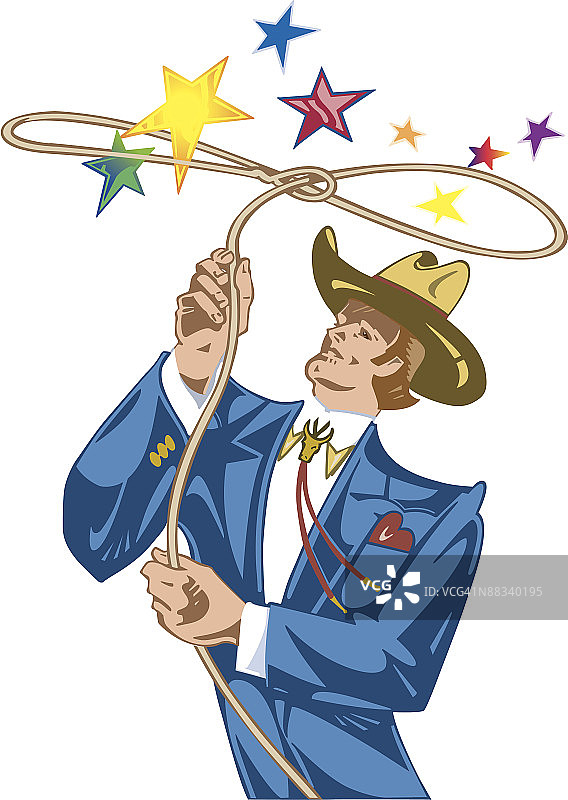 拿着套索的西方商人（彩色插画）图片素材