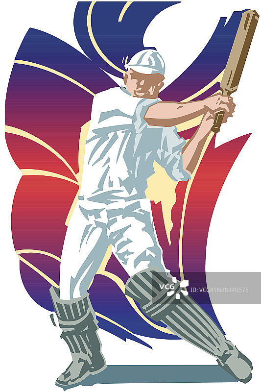男人挥舞着板球球棒 彩色分层插画Ver.3 漂亮的一击图片素材
