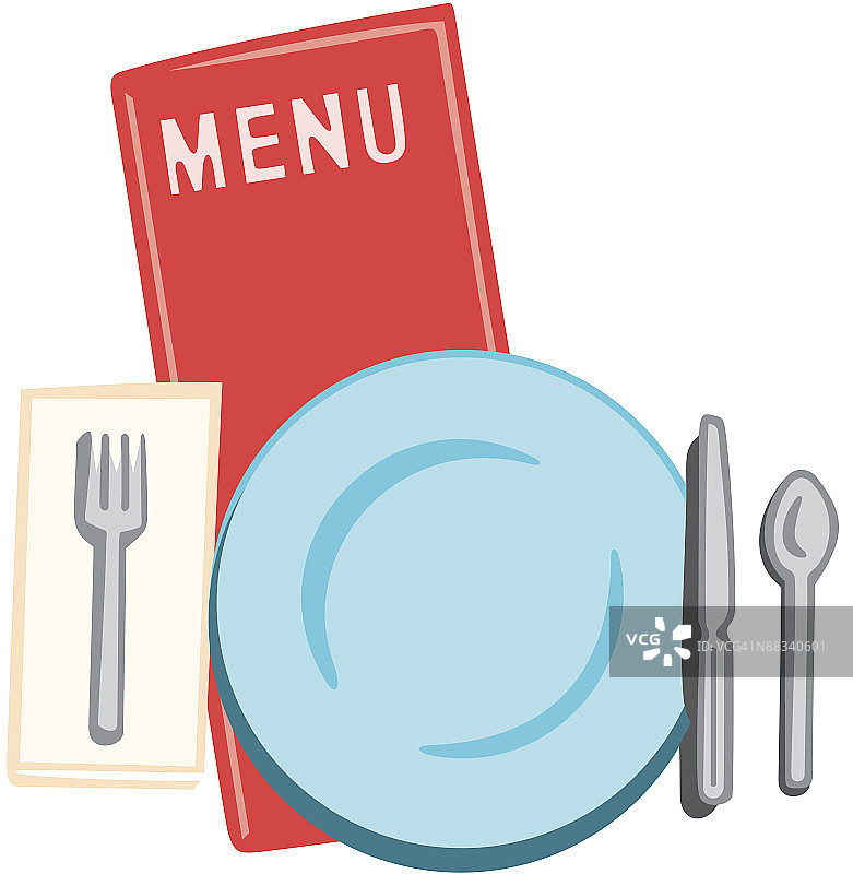 餐具摆放和菜单彩色插画图片素材