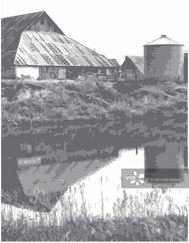 谷仓和池塘照片，增强版，另有灰度图098X0598.TIF，另有高分辨率图098H0598.TIF图片素材