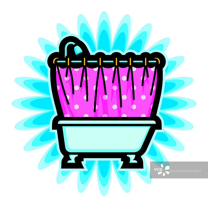 带有淋浴喷头的浴缸，背景光晕分层色彩图片素材