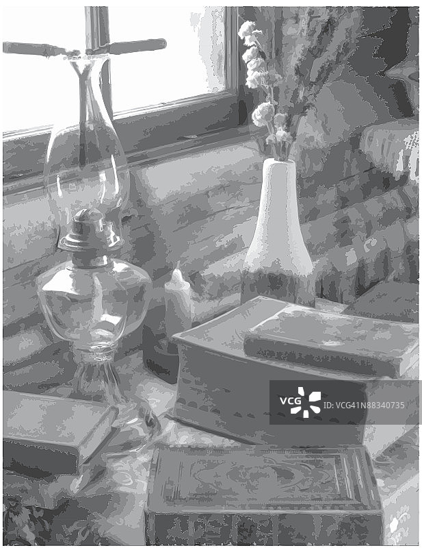 油灯和书籍照片，增强效果图片素材