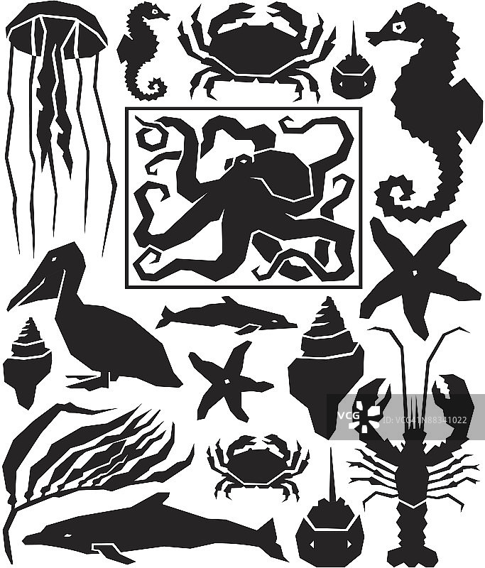 海洋生物蒙太奇分层素材：一个全新的海底世界图片素材