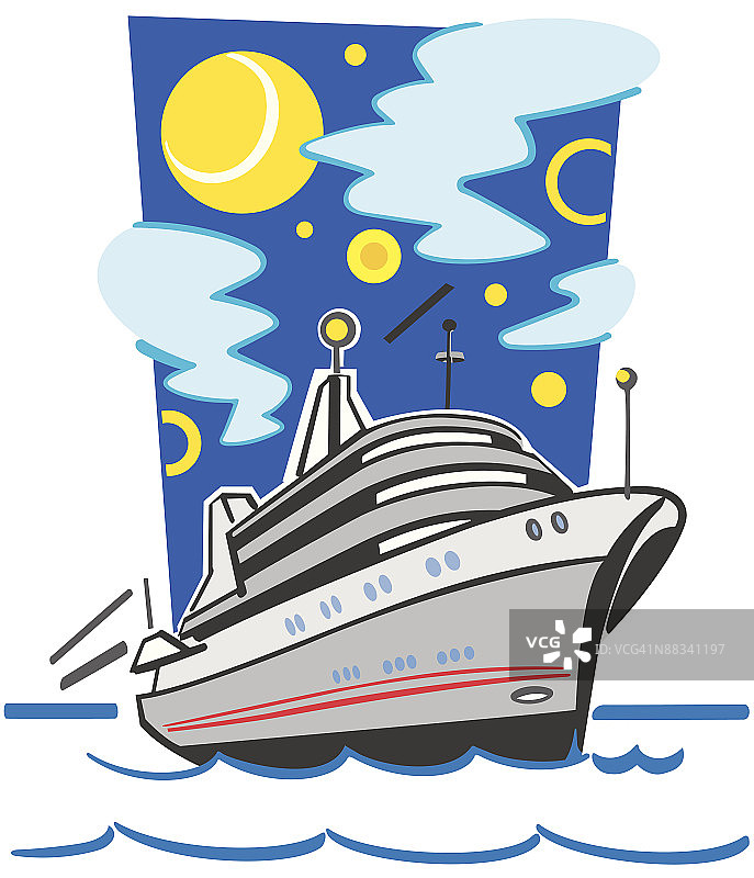 夜晚的邮轮“彩色”Illustrator Ver. 3“分组元素”“驶向天堂”“梦想假期”图片素材