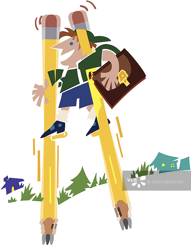 孩子用铅笔当高跷图片素材