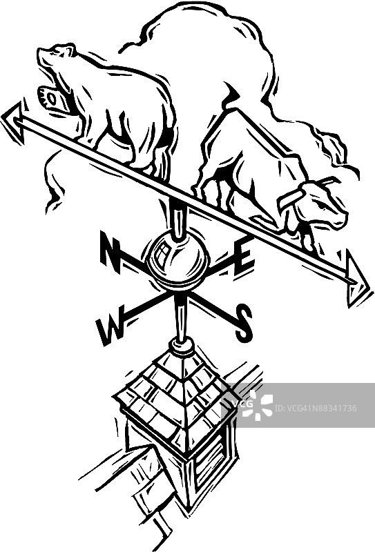 风向标上的牛和熊图片素材