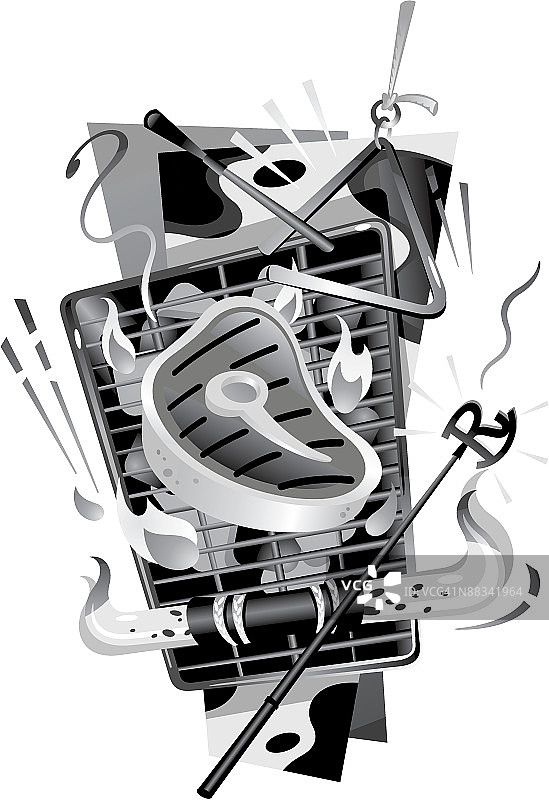 牛排店蒙太奇，灰度，分组元素图片素材