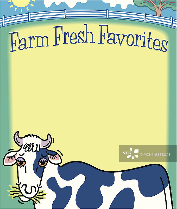 边框，标题，农场新鲜精选，牧场上的奶牛图片素材