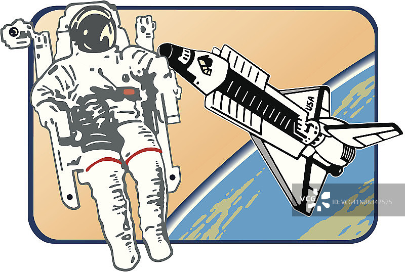 1980-1990年美国航天飞机宇航员，彩色组合元素，宇宙探索学习图片素材