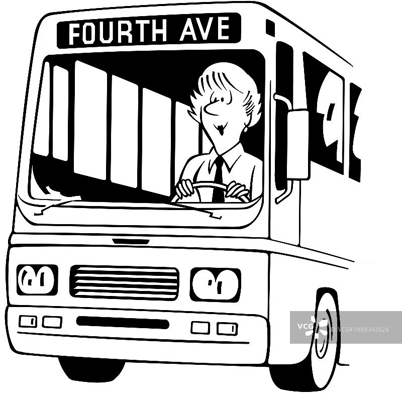 在第四大街驾驶公共汽车的女人图片素材