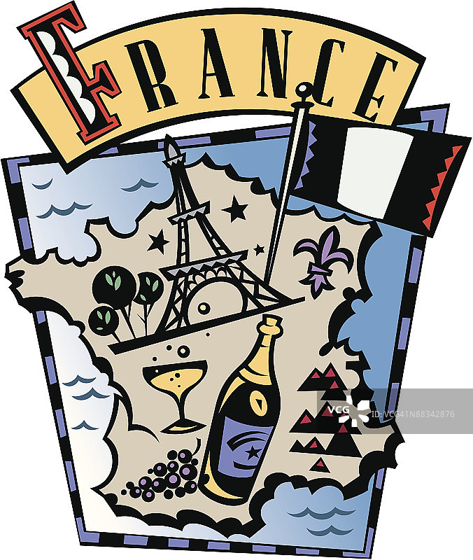 法国地图，法国元素，分组元素，彩色，Illustrator Ver. 5图片素材