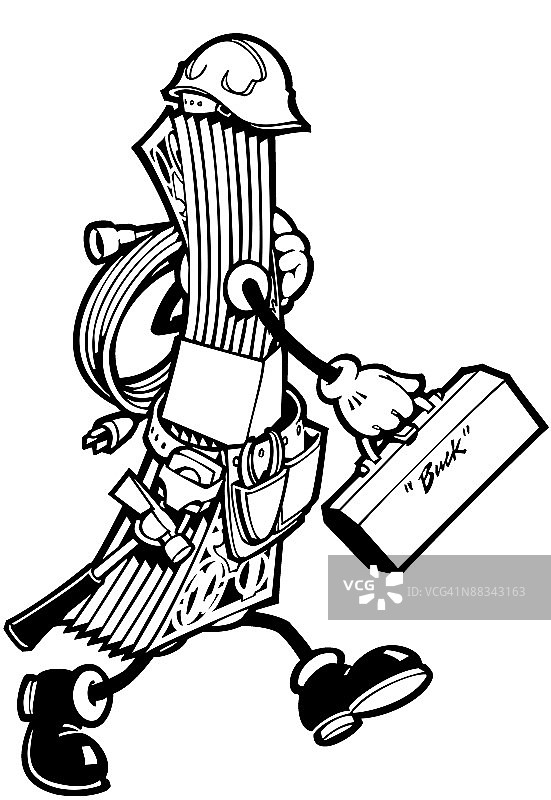 打扮成蓝领工人的动画钞票捆“Buck”图片素材