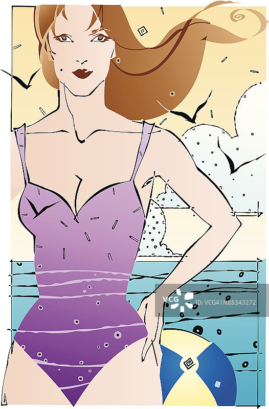 穿着泳衣的女人，彩色图片素材