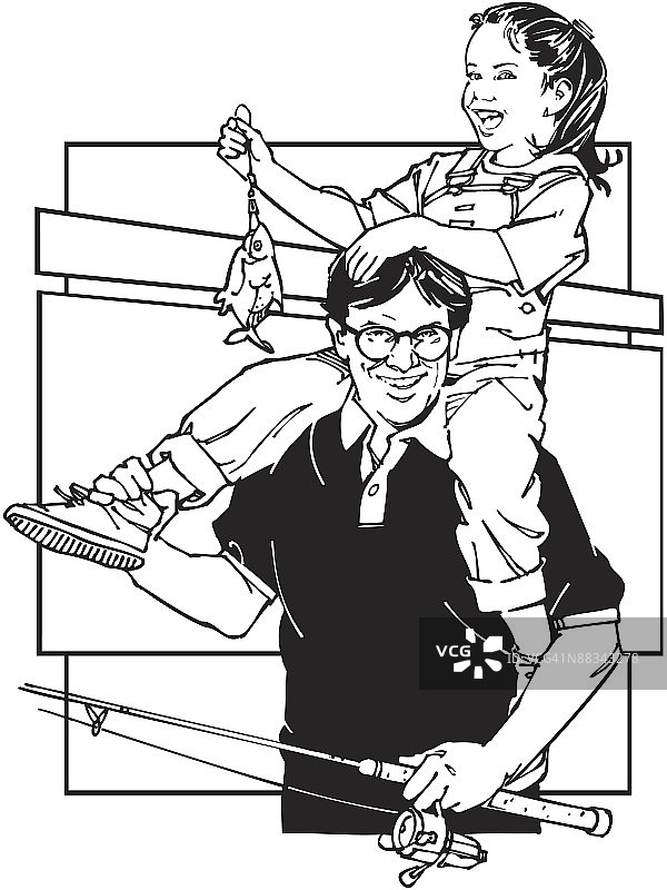 父女钓鱼，一次成功的旅行图片素材