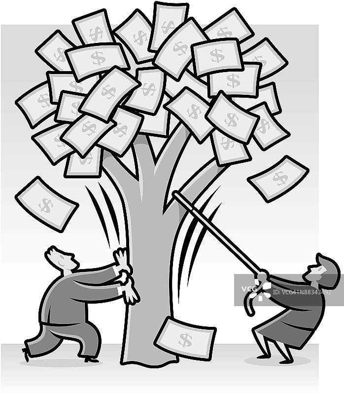 商务人士摇钱树，分组元素，灰度，试图改变现状，还有其他获取现金的方法图片素材