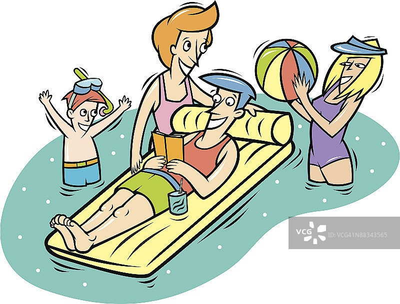 泳池边的家庭乐趣图片素材