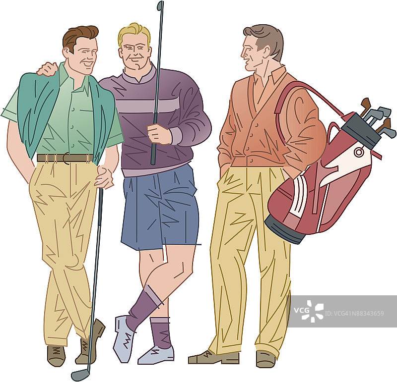 高尔夫球友彩色插画图片素材