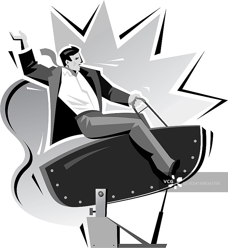 骑机械牛的商人，灰度图图片素材