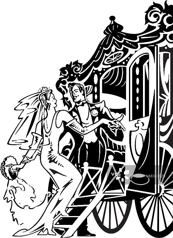 新娘、新郎和马车合影图片素材