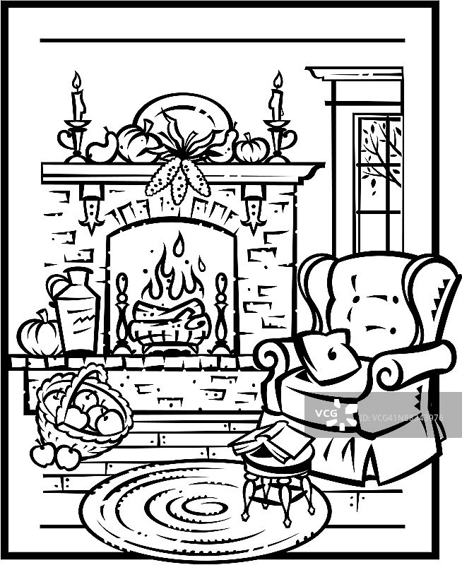 温馨的壁炉场景：家的温馨氛围图片素材