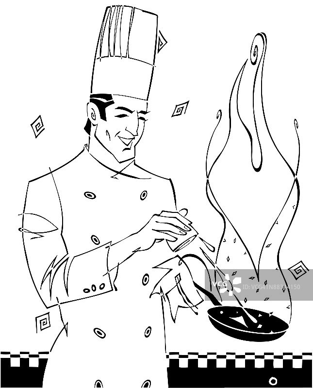 厨师将柠檬汁挤入平底锅图片素材