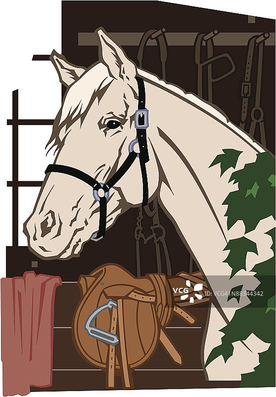 马厩里的骏马插画图片素材