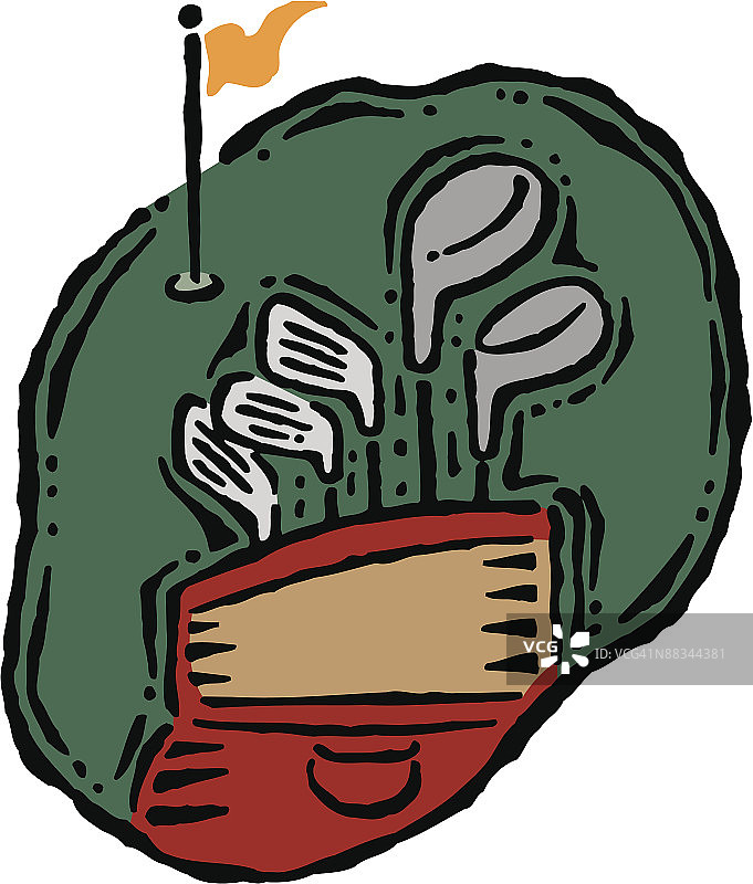 高尔夫球包与彩色果岭图片素材