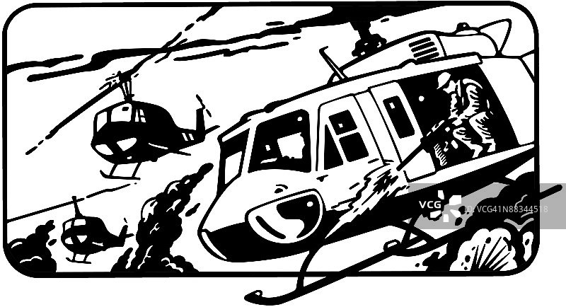 越南战争中的1960-1970年代直升机和士兵：空中救援图片素材