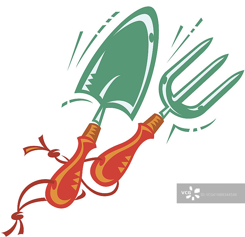 花园手工工具彩色插画：园艺必需品，种植时节图片素材