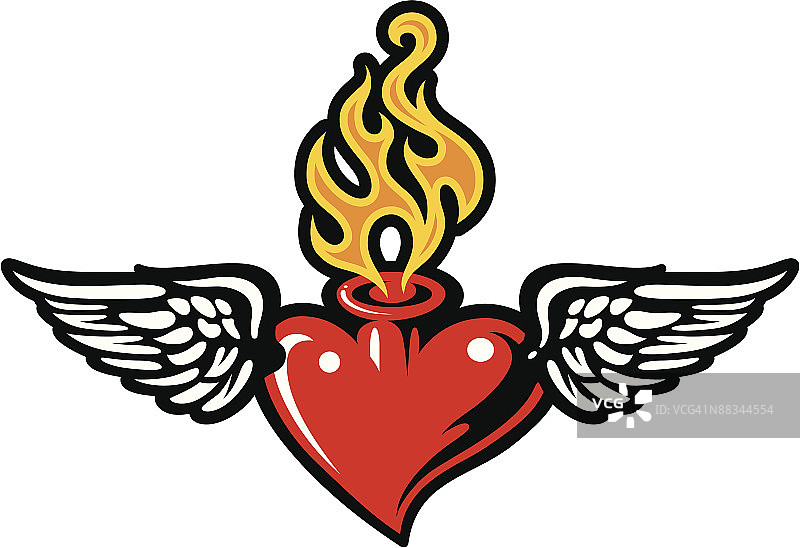 带火焰和翅膀的心形图片素材