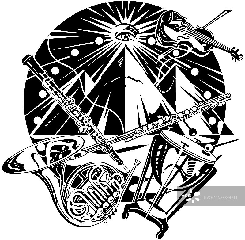 埃及风光：金字塔与交响乐器图片素材