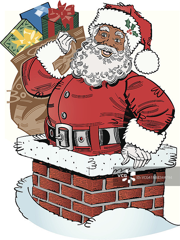 非裔美国人圣诞老人下烟囱，彩色图片素材