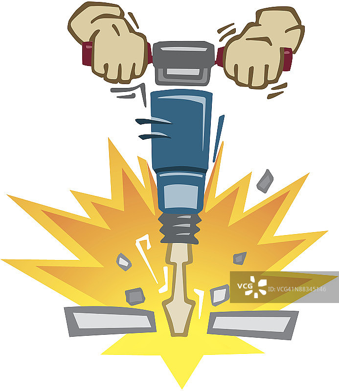 戴着工作手套手持凿岩机，突破图片素材