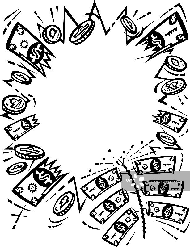 美元纸币、鞭炮和硬币，金钱图片素材